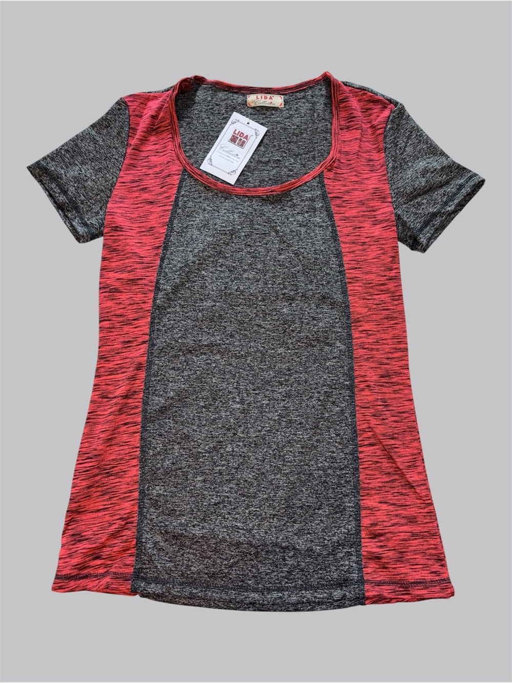 Lida Collection Gray and Orange Short Sleeve Sporty Tee